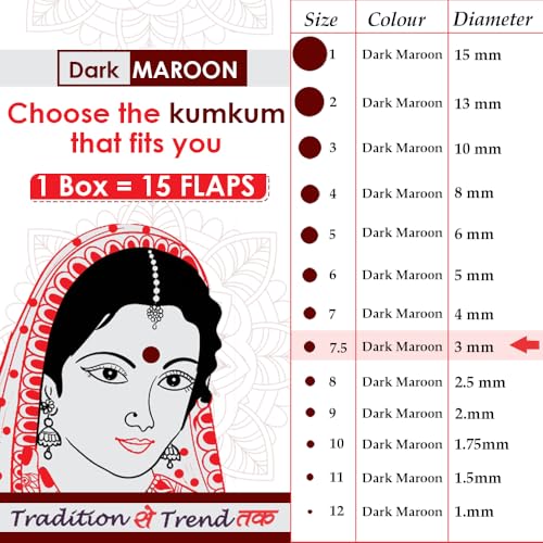 Image of PERPAA Premium Velvet Sticker Kumkum Bindi Box of 15 Flaps - Pottu for Women,Ladies, Girls (Size 7.5, Diameter 3mm, Dark Maroon)