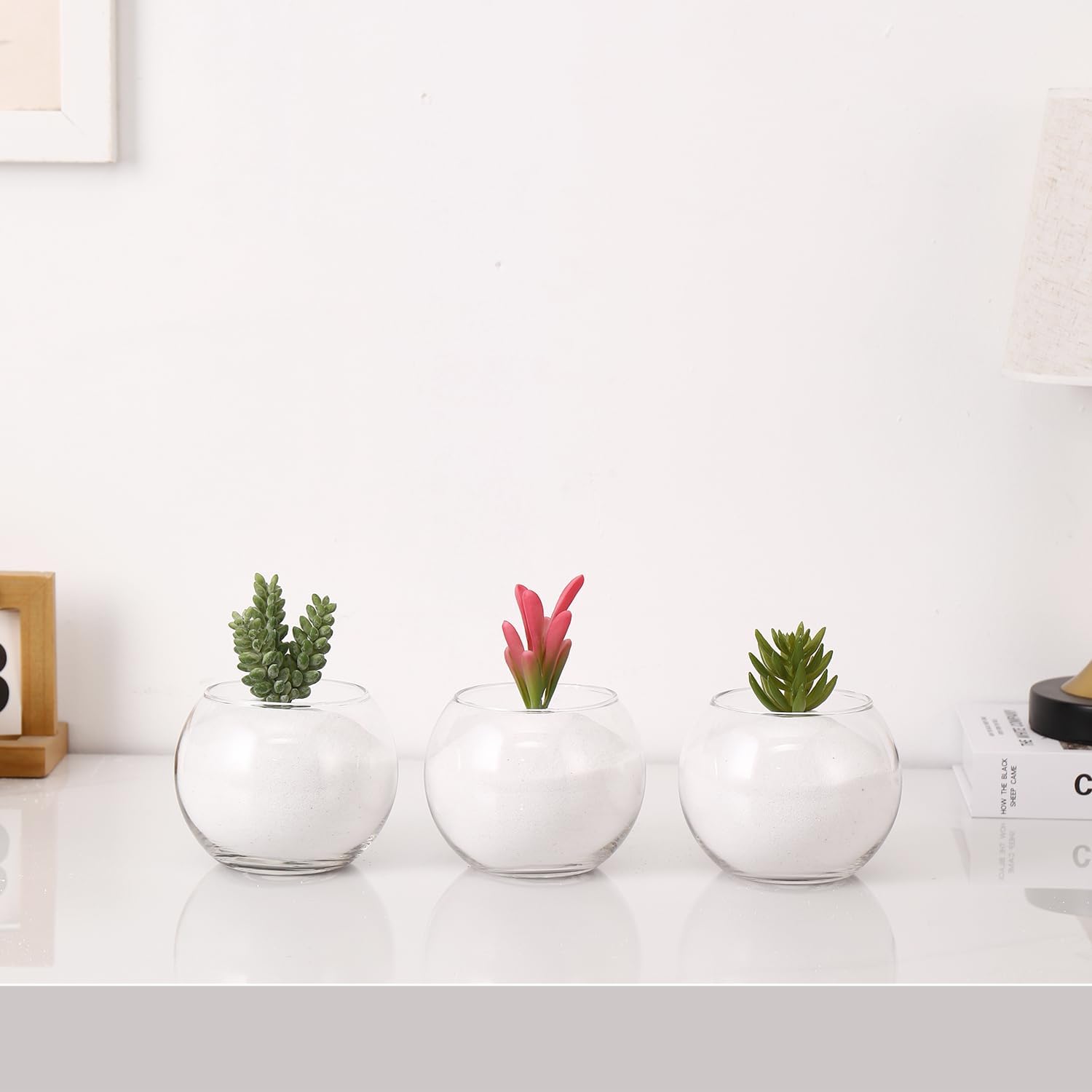 Clear Round Vases Set of 6, Glass Vase for Flowers, Flower Vases for Centerpieces, Glass Bowl Vase for Living Room, Bedroom, Kitchen, Office, Wedding