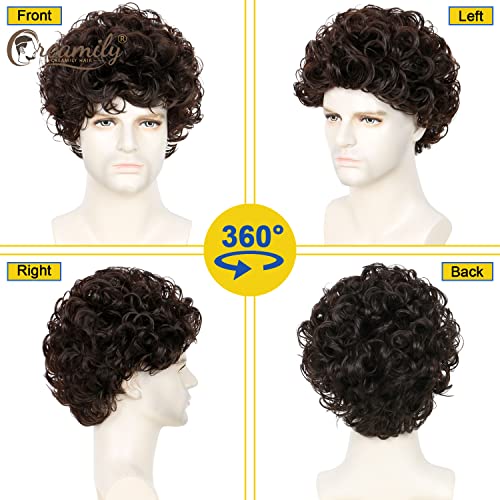 Image of Creamily Curly Synthetic Hair Wig for Men | Full Head Wig for Men with Buckle Net | Heat-Resistant Curly Hair Wig for Man for Daily Styling & Events (8Inch, Natural Brown)