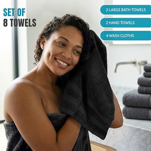 Utopia Towels 8 Pack Towel Set, 2 Bath, 2 Hand, 4 Wash Cloth, Black — view 6