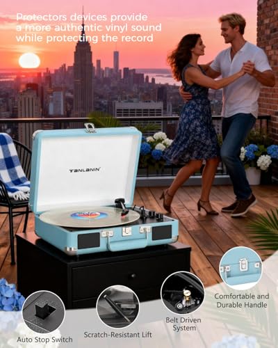 Bluetooth Suitcase Record Player with Built‑in Speakers, Bass & Treble Control, 3‑Speed Belt‑Drive Turntable with Auto‑Stop, RCA & AUX Output, Portable Vinyl Player for 33 45 78RPM LPs - Les Beatles, Paul McCartney, John Lennon, RIngo Starr, George Harrison Bluetooth Suitcase Record Player with Built‑in Speakers, Bass & Treble Control, 3‑Speed Belt‑Drive Turntable with Auto‑Stop, RCA & AUX Output, Portable Vinyl Player for 33 45 78RPM LPs – Image 4