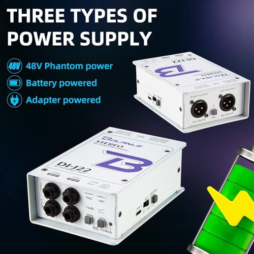 Bolanle J22 Professional Stereo DI Box/Splitter XLR 1/4 inch, Dual Channel Direct Box for Sound System, Subwoofer, Karaoke Speaker, Guitar, Keyboard, Bass