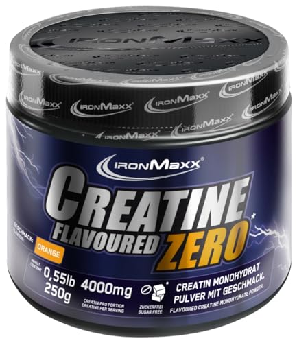 IronMaxx Creatine Powder Flavoured Zero - Orange 250g Dose | hochdosiert mit 4500mg Kreatin Monohydrat pro Portion | vegan und zuckerfrei