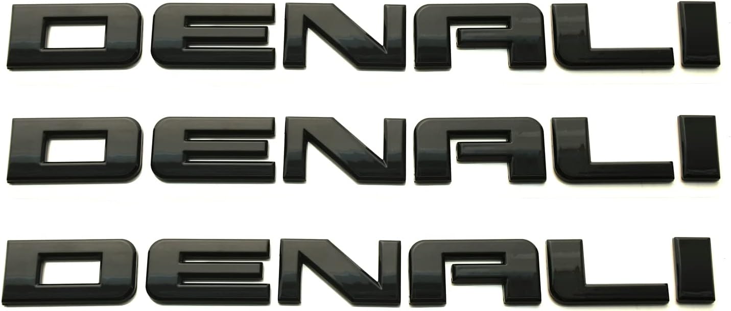 3pcs Denali Nameplate Emblems Badge Replacement for Gm 07-16 Yukon Sierra Terrain (Glossy Black)