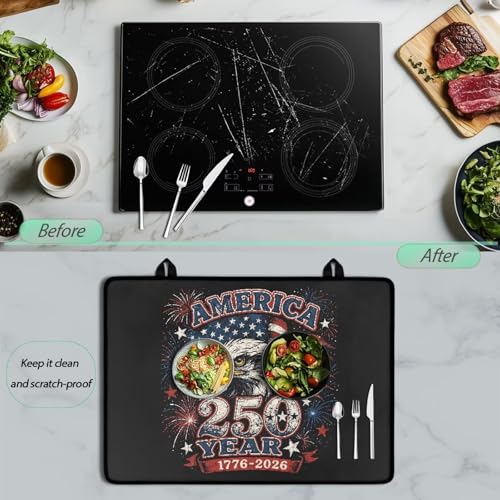 Image of Patriotic Electric Stove Top Cover, 4th of July Stove Cover for Glass Top Electric Stove,Astrology Heat Resistant Flat Top Stove Mat Countertop Protector, American Flag 250 Years