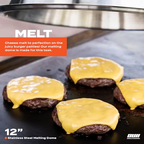 OUII Flat Top Griddle Accessories Set for Blackstone and Camp Chef Griddle - Round Cast Iron Burger Bacon Press with 12 Inch Heavy Duty Round Basting Cover Melting Dome Lid & Basting Brush - Thumbnail 4