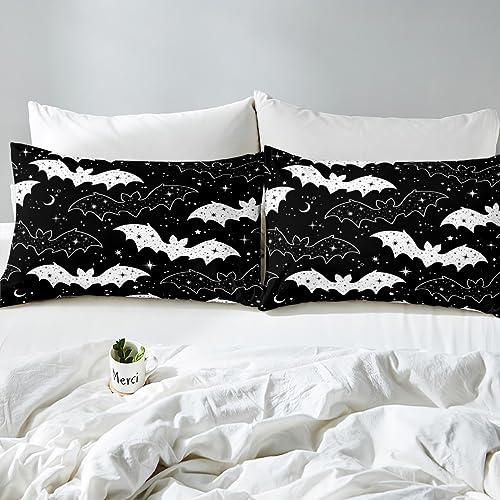 Bat Duvet Cover Set Halloween Bedding Set for Kids Boys Girls Star Moon Print Comforter Cover Set Microfiber White Black Bedspread Cover Bedroom Bedclothes Single - Image 4