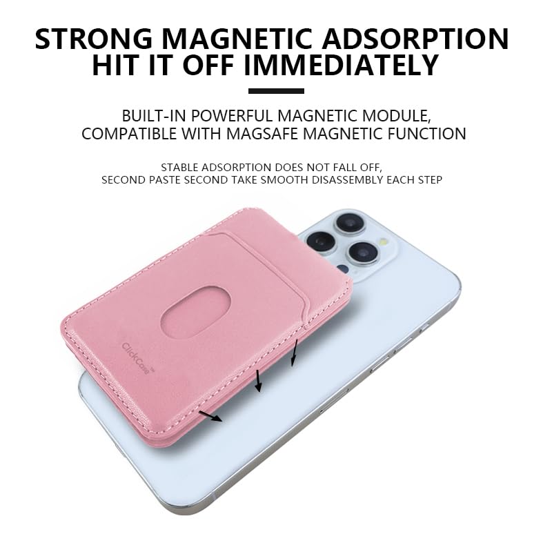 Image of ClickCase Minimalist iPhone Wallet with Stand, Magnetic Closure Wallet for iPhone 17 /16 /15 /14 /13 /12 Series, Card Holder, MagSafe Accessories, Vegan Leather (Rose Gold)