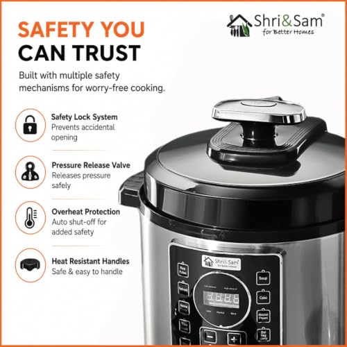 Image of Shri & Sam Stainless Steel Electric Pressure Cooker | Automatic Pressure Cooking | Multi-Cooking Electric Cooker 10 in 1 | Durable & Easy to Clean (5, litres)
