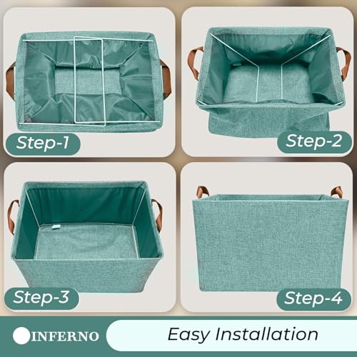 Image of INFERNO 3 Piece Foldable Wardrobe Cloth Organizer with Durable Handles, Space Saving Stuff Storage Box Closet Drawer Organizers for Clothes, Toys, Books, Blanket (Green)