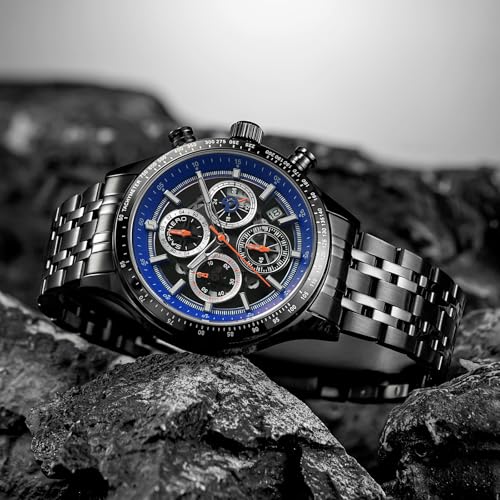 Image of Sapphero Mens Watches Quartz Movement Chronograph 30M Waterproof Steel Strap Fashion Business Sport Design Scratch Resistant Gifts for Men