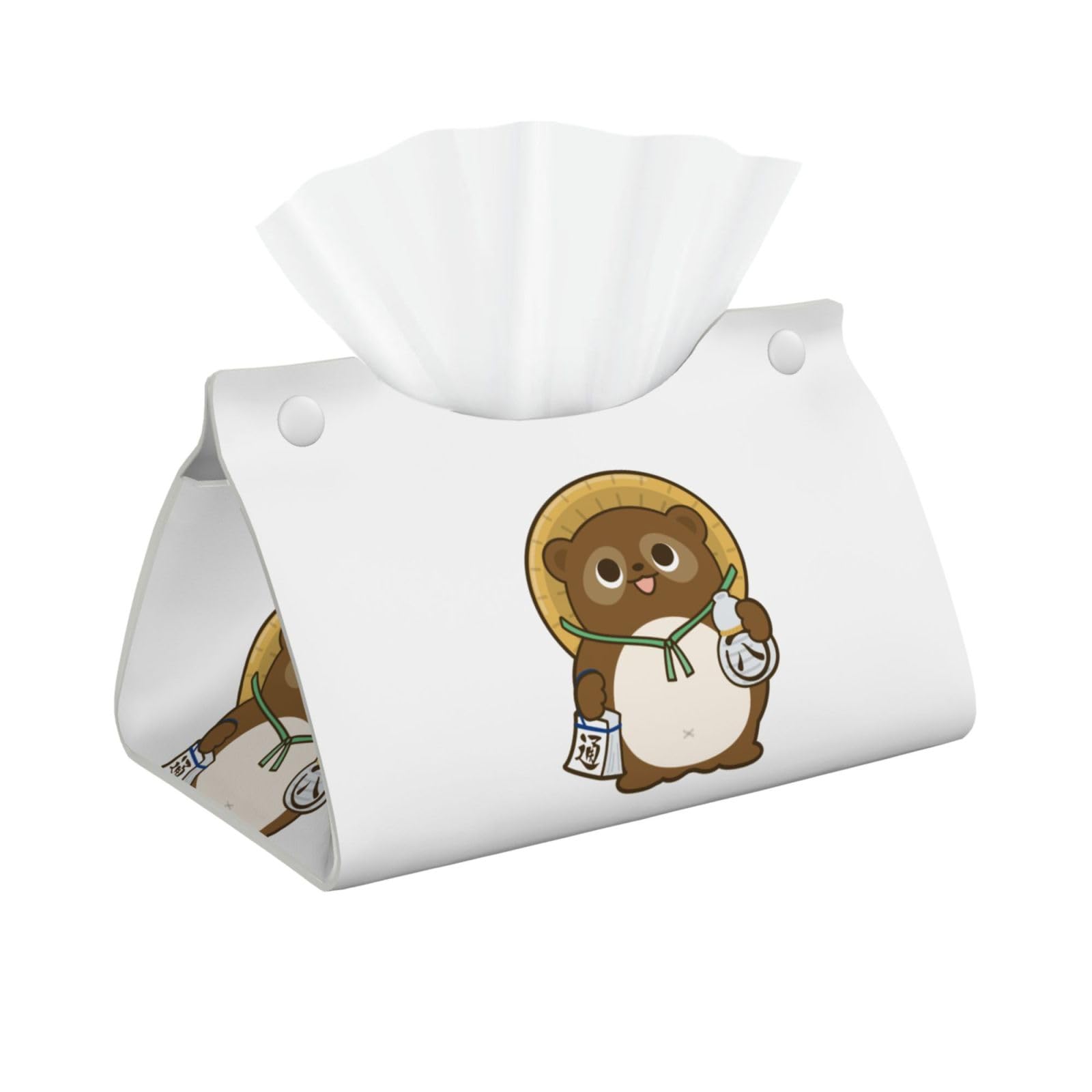 NEKKII Tanuki Raccoon Dog Tissue Box Cover PU Leather Japanese Home