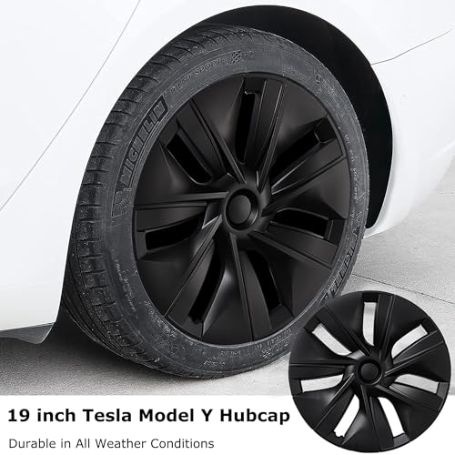 Image of Matte Black Hubcap Wheel Cover Replacement Kit Compatible with Model Y, 19 inch Hub Caps Wheel Rim Cover Protector Car Exterior Accessories Pack of 4, 19 inches