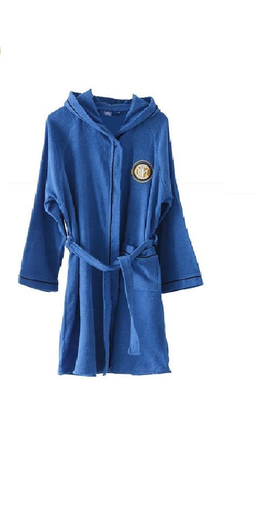 ACCAPPATOIO CON CAPPUCCIO FC INTER UFFICIALE UOMO MICRO SPUGNA PURO COTONE NERO AZZURRO M - 46/48