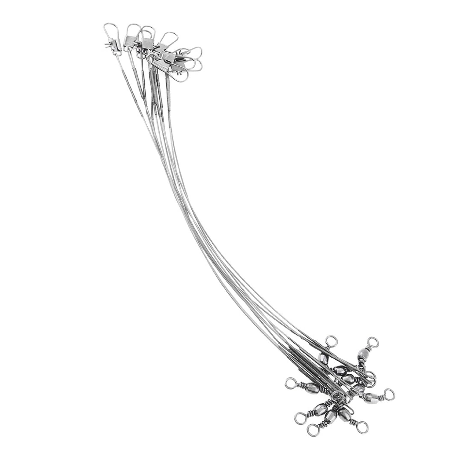 Conskyee 10 PCS Fishing Wire Leaders 125LB Heavy Duty Pike Wire Traces Anti-bite Stainless Steel Fishing Leaders Line with Swivels and Snaps for Lure Spinning Rig Hooks (Silver)