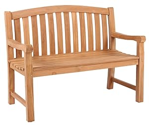 MR. DEKO® Gartenbank Swindon Teakholz | Holzbank mit Lehne | Friesenbank für draußen | 2-Sitzer 120x57x94 cm | Sitzbank Teak massiv & wetterfest für Garten Balkon Terrasse | Parkbank zum Relaxen
