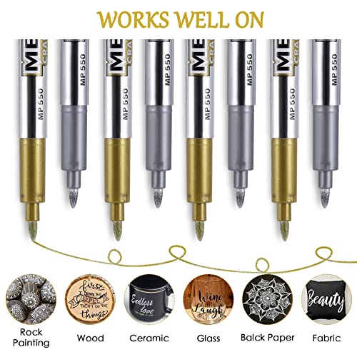 Hi.fancy Gold And Silver Pens Art Metallic Markers Pens 4 Silver Pens And 4 Gold Pens 0.5Mm Soft Tips For Black Paper, Card Making, Scrapbook Diy Album, Fabric Painting #TOP4