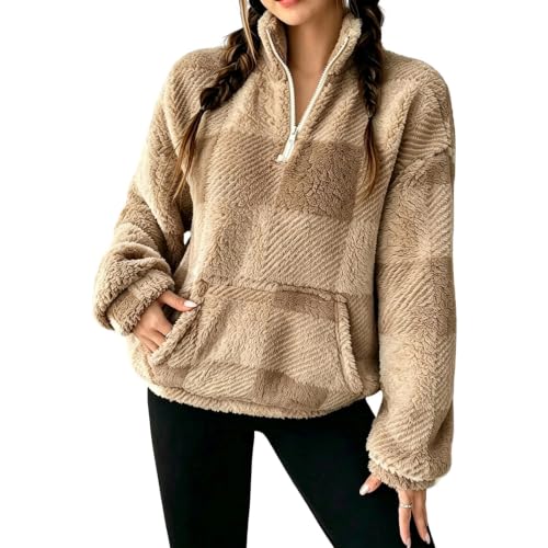 Womens Fleece Pullover Quarter Zip, Half Zip Fuzzy Fleece Sweatshirts - image 2
