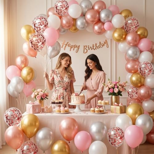 Image of Rose Gold Balloons Arch Kit,130pcs Pearl Metallic Rose Gold Balloon Garland
