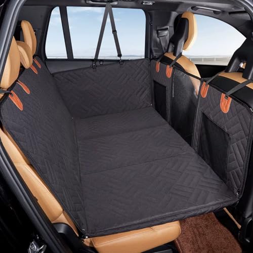 ペット用ドライブシート 全車種汎用 犬 車 シート後部座席 耐摩/滑り止め/防水/汚れ防止 4方向展開 大容量収納ポケット付き 可視メッシュ窓 全車種 全種犬用猫用 車犬カーシート 簡単取り付け(黒)
