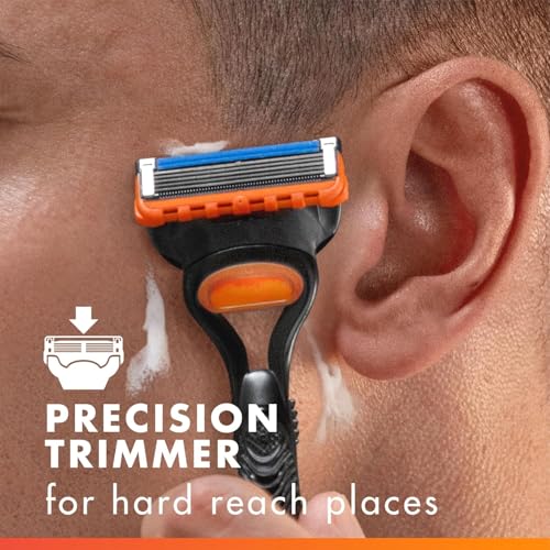 Gillette Fusion5 Razor Blades Men, Pack of 16 Razor Blade Refills with Precision Trimmer, 5 Anti-Friction Blades, Orange - Image 5