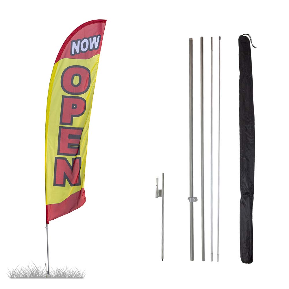 Vispronet - Now Open Feather Flag Kits - 13.5ft Flag Complete with Pole Set and Ground Stake (Yellow) Businesses, Storefronts, Sales - Printed in the USA