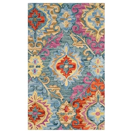 SAFAVIEH Suzani Collection 3' x 5' Blue/Multi SZN376A Hand-Hooked Boho Premium Wool Area Rug