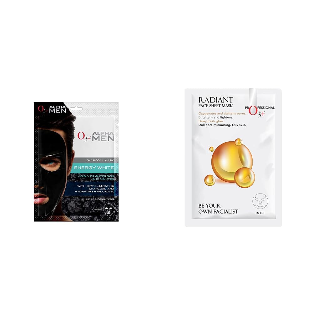 O3+ ALPHA MEN Energy White Charcoal Face Sheet Mask 30g with Charcoal & Hydrating Hyaluronic to Purify & Brighten Skin & O3+ Facialist Vitamin C Cellulose sheet Mask (30g) Combo-image-14