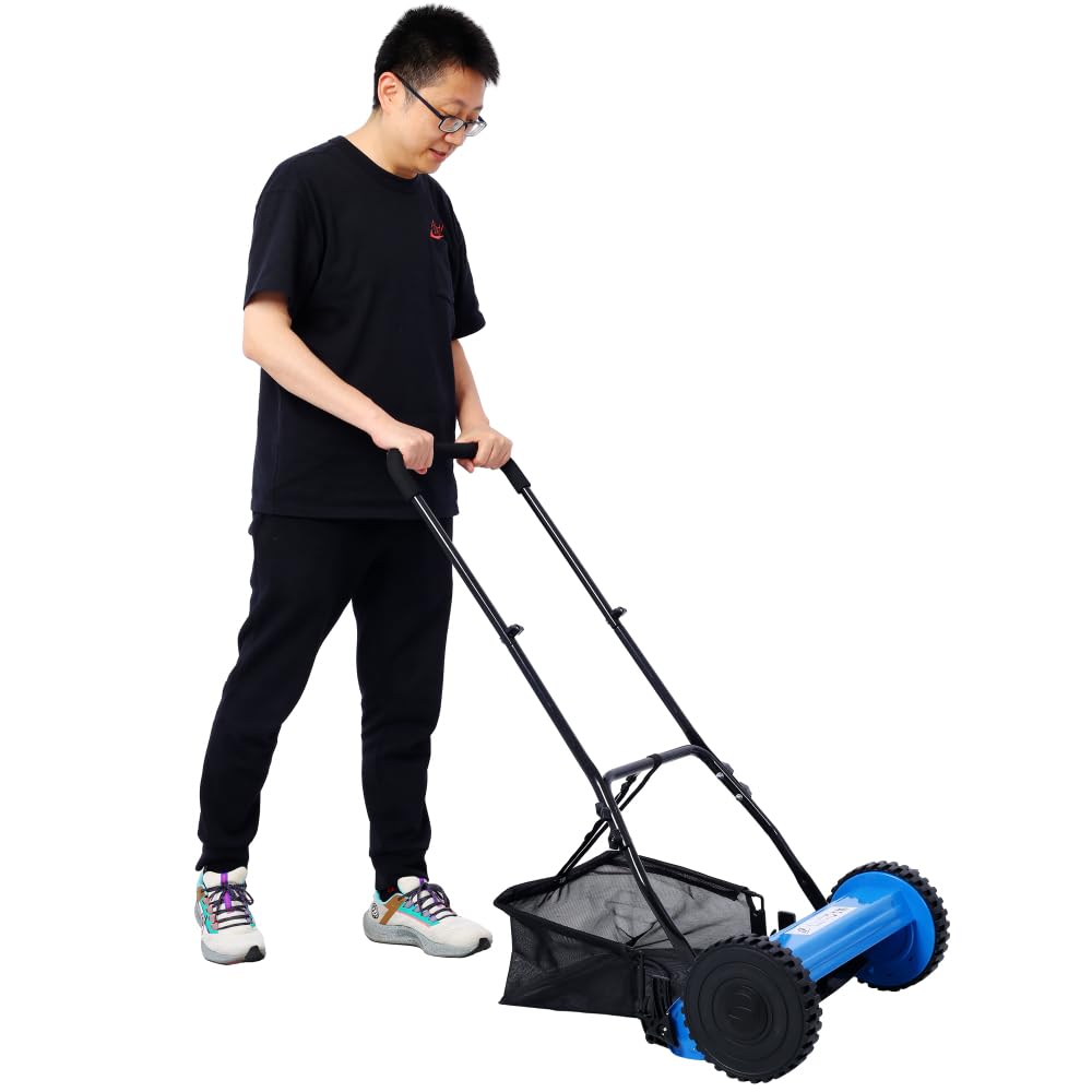 Cortacésped manual, cortacésped manual con carrete de 5 cuchillas de 14 pulgadas, altura ajustable de 0.6 a 1.8 pulgadas, cuchillas de acero de aleación tratadas térmicamente, cortador de