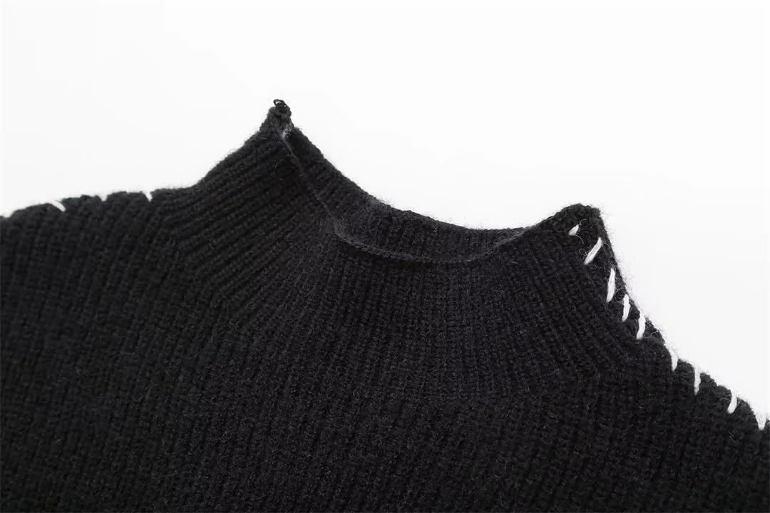 Maglione da donna a collo alto a maniche lunghe patchwork casual pullover lavorato a maglia