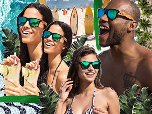 Woodies Zebra Wood Sunglasses With Green Mirrored Polarized Lens And Real Wooden Frame For Men And Women | 100% Uva/Uvb Protection #TOP7