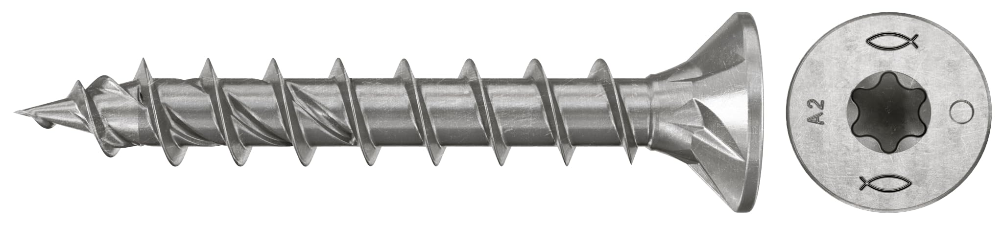 fischer Spanplattenschraube PowerFast II CTF 5,0 x 30 A2 200, Senkkopf, Innenstern-TX-Aufnahme, Vollgewinde, Edelstahl A2, für eine oberflächenbündige Montage in Holz, 200 Stück