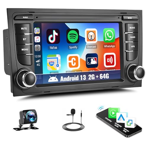 SIXWIN Android Car Radio for Audi A4 B6 S4 RS4 Seat Exeo 2G+64G 7 inch Touch Screen with CarPlay Android Auto Weather Forecast 53UI Network Radio Mirror Link Bluetooth FM GPS WiFi SWC Backup Camera