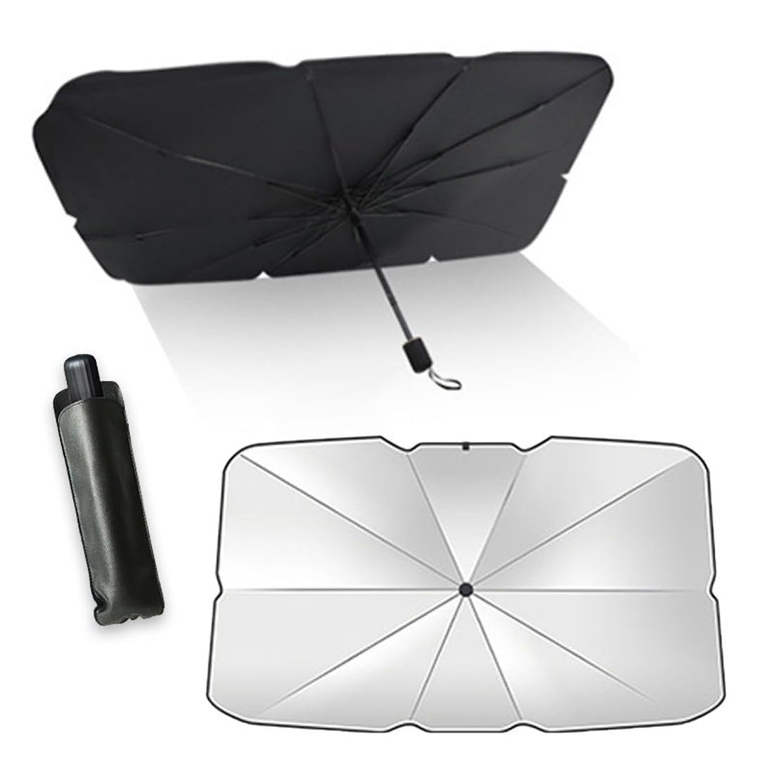 AKJAXQU Parasol Coche Delantero, Plegable Parasol Paraguas Coche, Parasol Coche con Anti UV Rayos, Fácil de Instalar y Almacenar, Parasol Coche para MayoríA de Coches, SUV, Camiones(140x80cm)