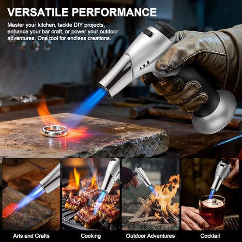 Image of TBTeeK Butane Torch, Kitchen Torch Cooking Torch with Safety Lock & Adjustable Flame for Cooking, BBQ, Baking, Brulee, Creme, DIY Soldering, 2Pack (Butane Not Included)