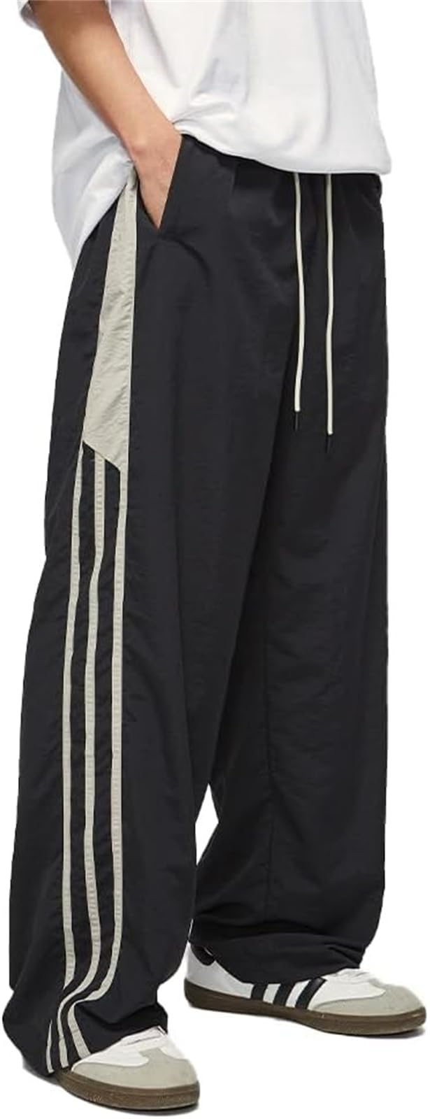 FENXIXIONE Unisex Y2k Sweatpants Vintage Stripe Baggy Pants Hip Hop Track Pants Y2k Parachute Pants for Men and Woman (3XL,Black)