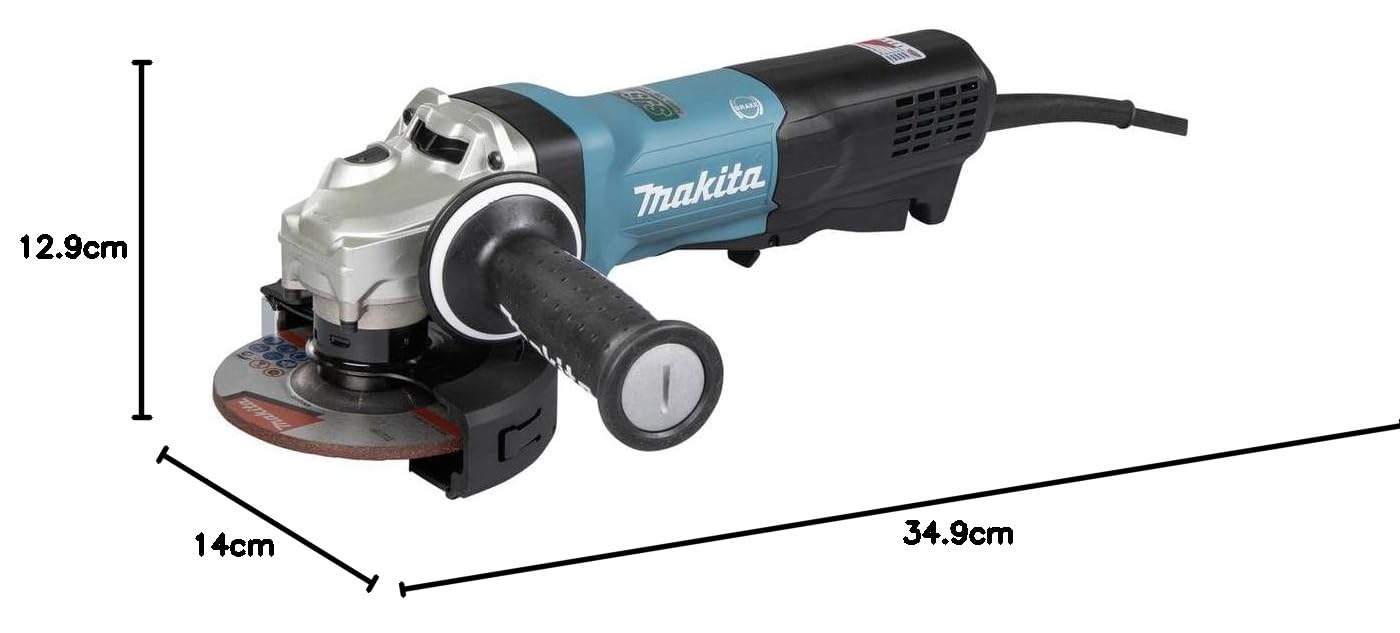 Makita GA5093X01 szlifierka kątowa 125 mm, 1900 W, z hamulcem, przełącznikiem wiosłowym i elektroniką