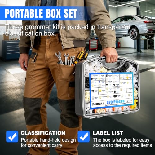 Image of 370Pcs Nylon Grommet Nut Assortment Kit, Auto Body Plastic Screw Retainer Inserts, Universal Car Panel Fender Bumper Grille License Plate Mounting Nylon Fastener Clips Replacement