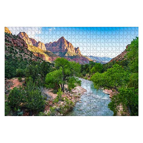 Beautiful Zion National Park on Sunny Day,Utah,USA Mountain Stock 1000 Piece Wooden Jigsaw Puzzle DIY Children Educational Puzzles Adult Decompression Gift Creative Games Toys Puzzles Home Decor
