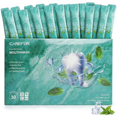 Mouthwash Travel Size Portable Alcohol & Fluoride Free Mini Bulk 30 Packets