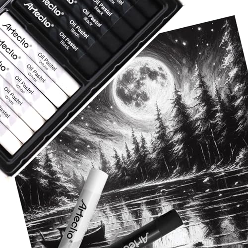 Image of Artecho Oil Pastels Set of 12 PCS, 6 White and 6 Black (10 x 70 mm) | Crayons for Art Painting, Drawing, Blending