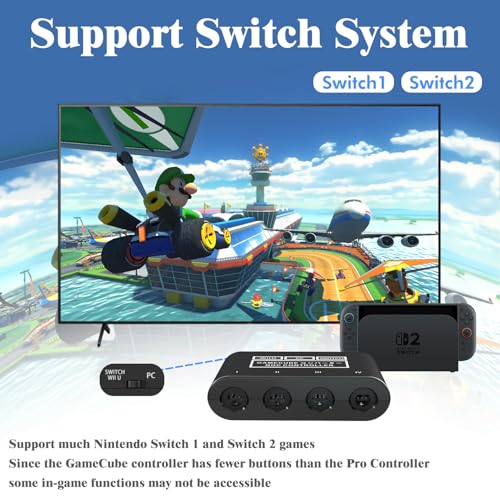 Image of Gamecube Adapter for Nintendo Switch / Wii U / PC and Switch 2 Gamecube Controller Adapter, Super Smash Bros Adapters for NGC Controller, Support Turbo and Vibration Features with 180cm USB Cable