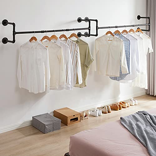 IBUYKE Wall Mounted Clothes Rail, 127cm Industrial Pipe Clothes Bar Rack, Heavy Duty Retro Wall Tidy Rail - Image 2