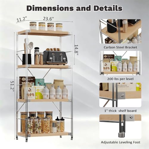 Image of 4-Tier Industrial Bookshelf, Wood and Metal Shelf Unit, Storage Bookcase