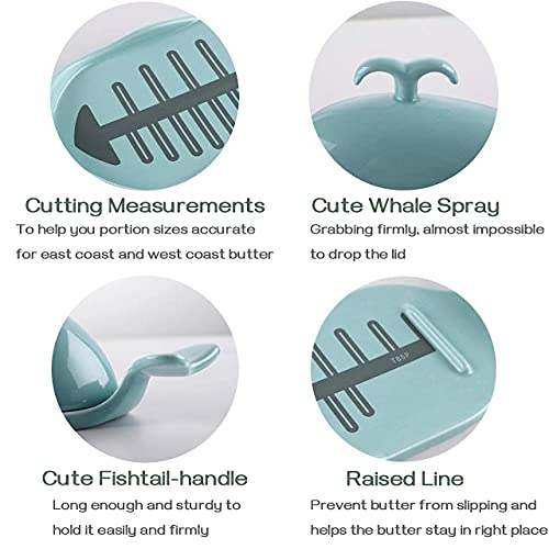 Dowan Whale Butter Dish, Cute Butter Dish, Funny Gifts For Mom Wife Friends, Fish Bone Cutting Measuring Lines And Tail Non-Slip Design, Ideal Decor Gift For Birthday Wedding Housewarming, Turquoise #TOP4