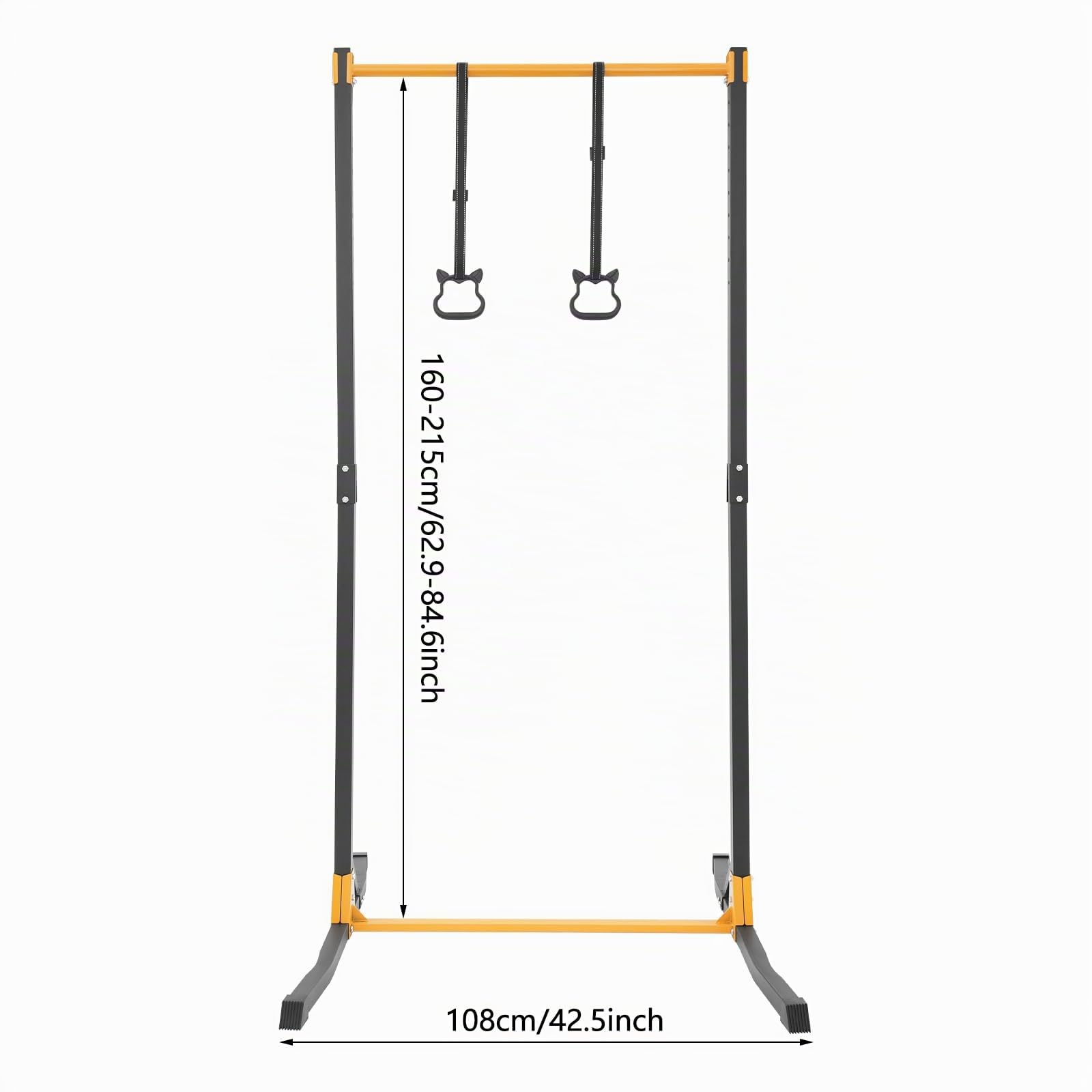 Barre de gymnastique avec anneaux, réglable en hauteur 160 à 215 cm, pour extérieur/intérieur, capacité de charge de 400 kg, pour enfants et adultes, avec anneaux de gymnastique, antidérapants