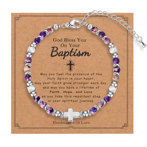 Tiny Natural Gemstone Cross Charm Bracelet, Christian First Communion Gifts for Daughter Girlfriend Mother, Meaningful Jewelry