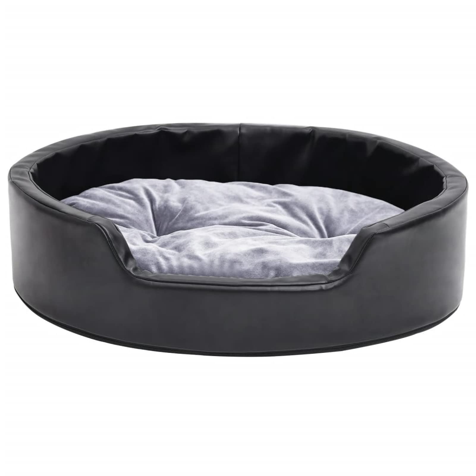 ZHOUMIN Cama para Perros, Sofa Perro, Colchon Perro, Sofá Cama para Mascotas, Felpa y Cuero sintético Negro Gris 69x59x19 cm
