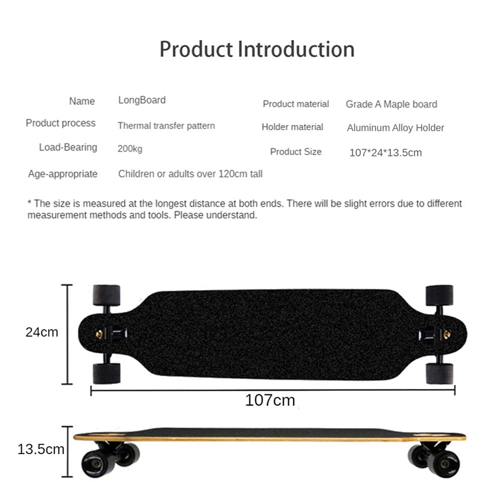 Longboard Débutant Skateboard 42", Skateboard Complet 8 Plis Maple CONCAVE Cruiser, pour GARÇONS Adolescents ADULTES-14_42 Pouces