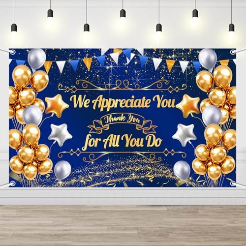Amazon.com: AIBIIN We Appreciate You Backdrop Blue Gold Thank You for ...